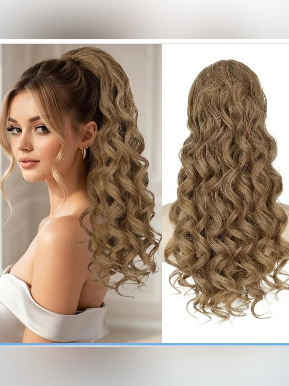 Long Curly Clip-In Ponytail - Light Brown
